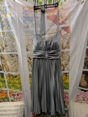 Speechless Silver Pleated A-Line Dress with Rhinestone Accent